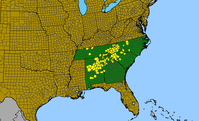 The range of Trillium rugelii